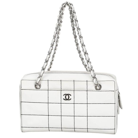 Authentic CHANEL CC Wild Stitch Vintage Quilted Bowler Hand Bag Tote Lambskin - Picture 1 of 15